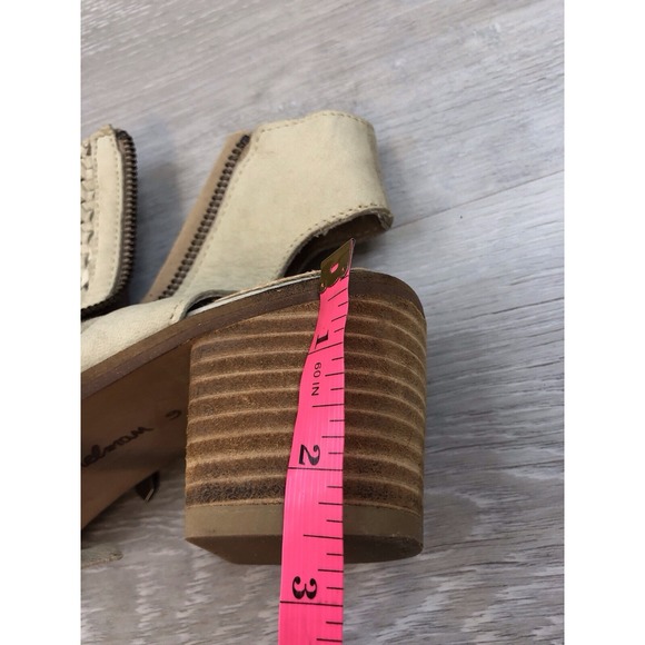 Sam Edelman Women's Bootie Beige Leather 9 Peep Toe Zip Block Heel Shoes - Picture 9 of 9